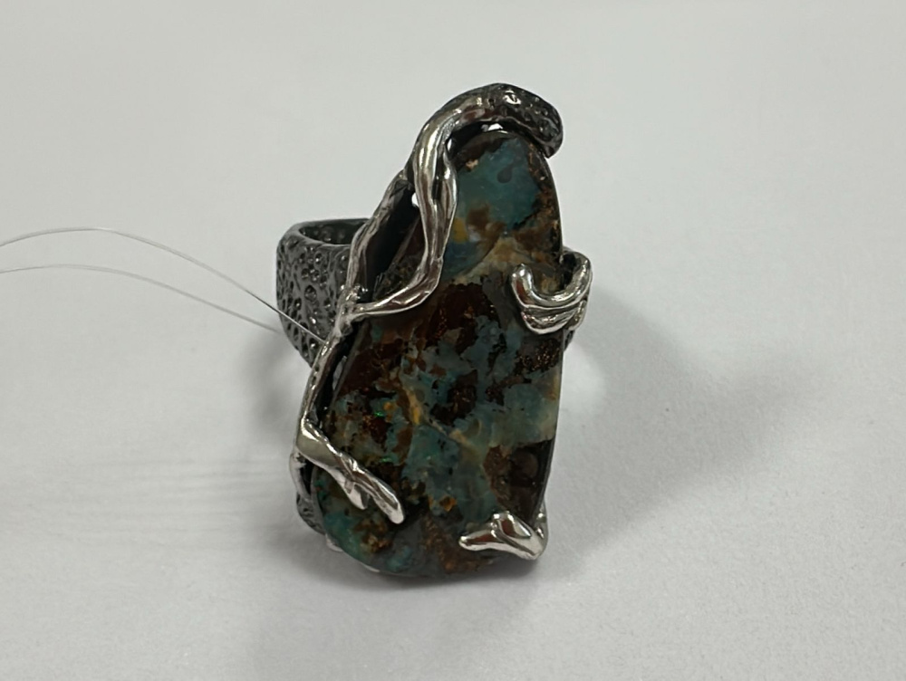 SB0239-48-1.1П-101/2 Кольцо (Ag 925 Чернение/Позолота)