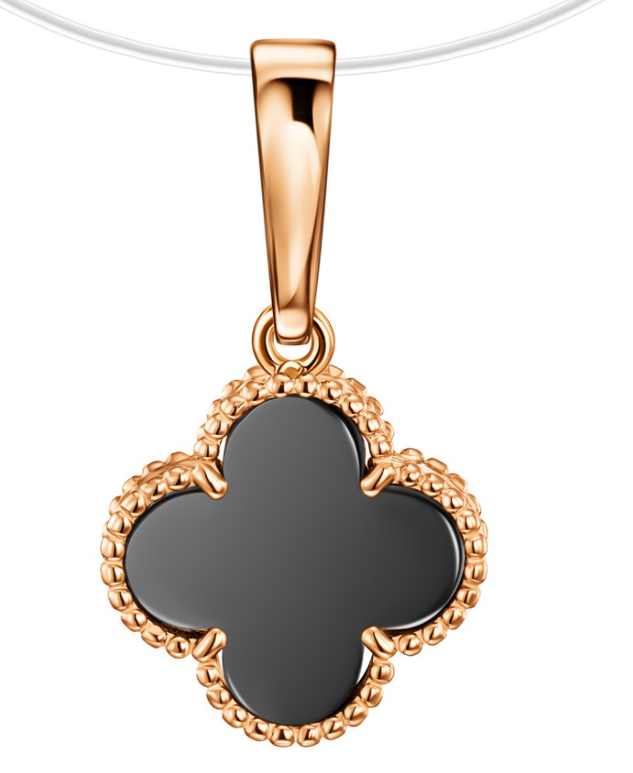 Подвеска литьевая Клевер с ониксом золото 585